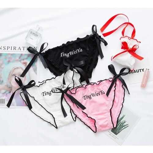 Cute Ruffle Panties Sex Girls Bow Letter Kawaii Underwear Women Cotton Briefs Tie Lingerie