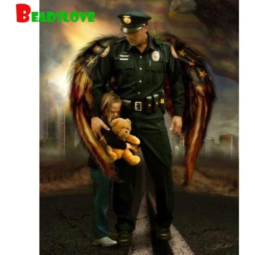 Full Square Round DIY Diamond Embroidery angel Police and child 5D Diamond Painting Rhinestone Mosaic Home Decor
