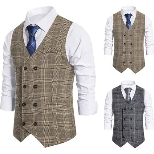High Quality Mens Striped Plaid Suit Vest Casual Vest Sleeveless Jacket Suit Vest