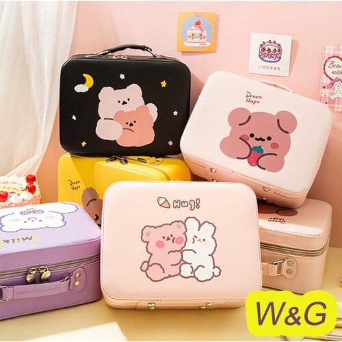 W&G Women Storage Box Mirror Cosmetic Bag Portable Large-capacity Portable Stationery Bag Table Organizer Girls Storage Bag 2021