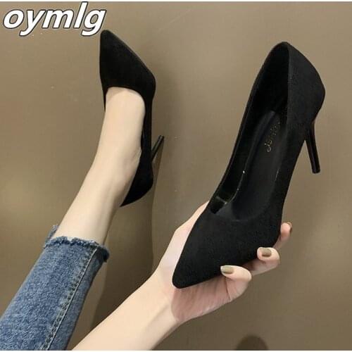 2021 Autumn New Simple Elegant High Heels Stiletto Womens Shoes Pointed Black Etiquette Professional Single Shoes Wedding Shoes