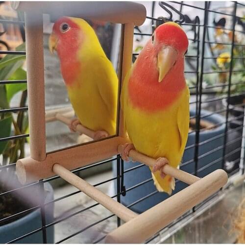 1pc Pet Bird Mirror Wooden Play Toy With Perch For Parrot Budgies Parakeet Cockatiel Conure Finch Lovebird Birds Accessories