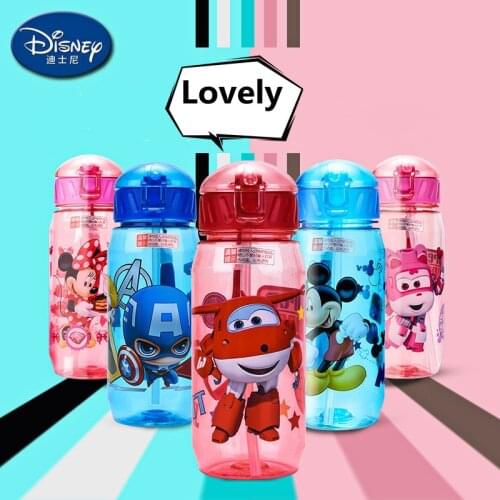 1PCS DISNEY Mickey water bottle MARVEL Baby Feeding cup with straw childrens plastic cup student outdoor Drinking bottle gift