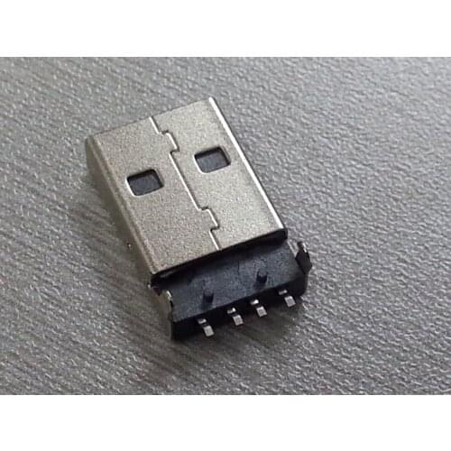 10PCS USB Jack 2.0 A Type Male Plug Connector 180Degree 4PIN Sink SMT 2Feet DIP Cable Soldering