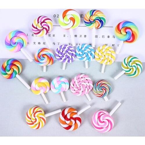 10pcs High Quality Beauty Kawaii Rainbow lollipop Candy Polymer Clay Cabochons Flatback For DIY Phone Decoration