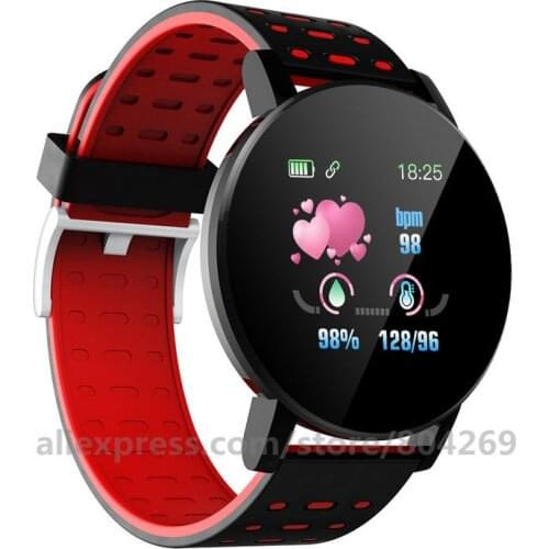 119 Plus Smart Watch Blood Pressure Round Bluetooth Heart Rate Waterproof Sports Tracker With Alarm Clock for Android IOS