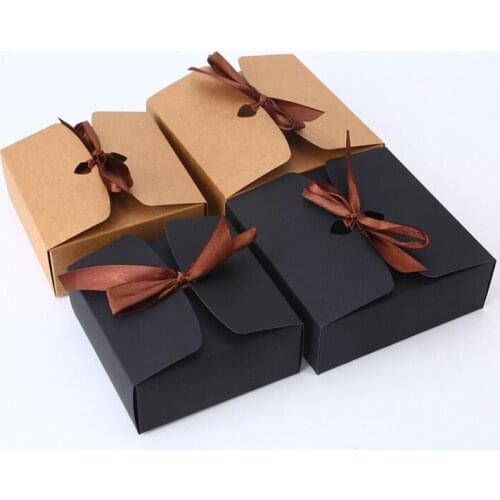2018 New 200pcs Kraft paper Baked cake cowhide box moon cake gift box of cookies Egg Tart packing box give Silk ribbon