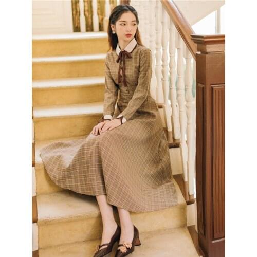 2019 new fashion womens clothing Vintage plaid dress dresses dress women