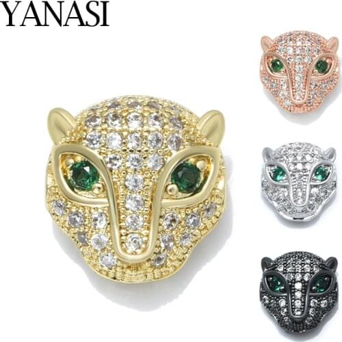 4 pcs Classic Brass Cubic Zirconia Leopard Beads for DIY Man Punk Bracelet Jewelry Accessories Making