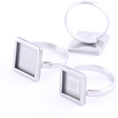 5pcs Fit 10mm 12mm 20mm Square Cabochon Ring Bezel Blanks Diy Cameo Base Settings For Jewelry Making Supplies