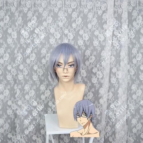 Anime Free!-Dive to the Future Nao Serizawa Wig Cosplay Light Blue Purple Mix Short Heat Resistant Hair Wig + Wig Cap + Glasses