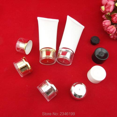 60ML 60G 50pcs/lot Shiny White Cosmetic Tube, Empty Plastic Hand Cream Refillable Bottle, DIY Facial Cream Packing Container