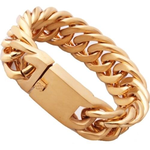 23mm Wide Huge Heavy 316L Stainless Steel Gold Tone Brushed Cuban Curb Chain Men Bracelet Wristband 8.66" Cool Jewelry Xmas Gift