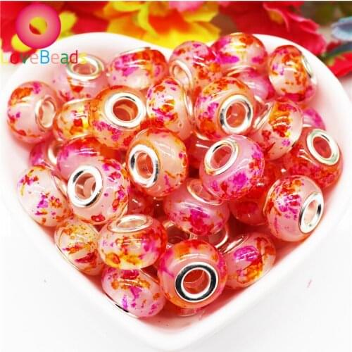 10pcs Round Flower Loose Beads European Beads Resin Big Hole Charm Spacer Beads for DIY Jewelry Making Women Children Bracelet