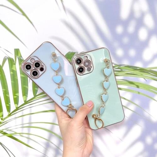 For Iphone 11 12 Pro Max Case Luxury Plated Electroplated Heart Bracelet Phone Cases for IPhone 7 8 Plus XR X XS Max Coque Cover