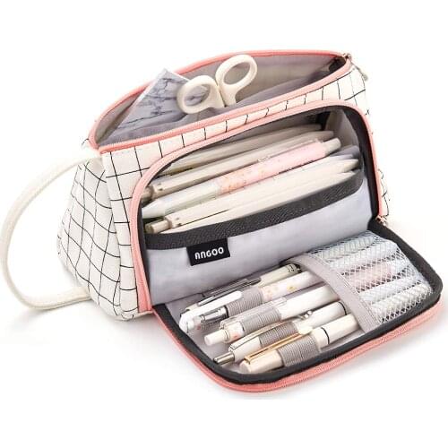 Pencil Case Big Capacity Colored Linen Storage Pouch Marker Pen Stationery Bag Holder for Middle High School Office Student