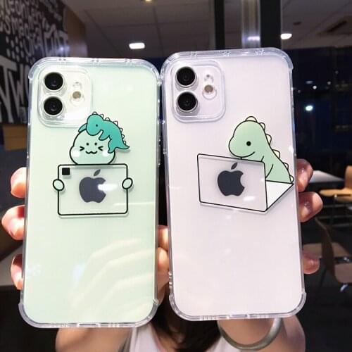 Cute Cartoon Dinosaur Couple Phone Case For iPhone 12 Pro Max 11 X XS XR 7 8 Plus Mini Funny Transparent Soft Shockproof Cover