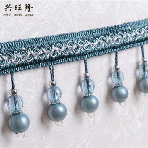 XWL 12M/lot Pearl Bead Lace Trim Tassel Fringe For Curtain Edge DIY Sewing Sofa Stage Decorative Lace Ribbon Curtain Accessories