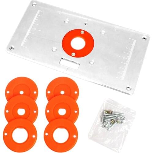 Multifunctional Aluminum Router Table Insert Plate Mounting DIY Flip Board with 6 Rings for Woodworking Engraving Cutting Machi