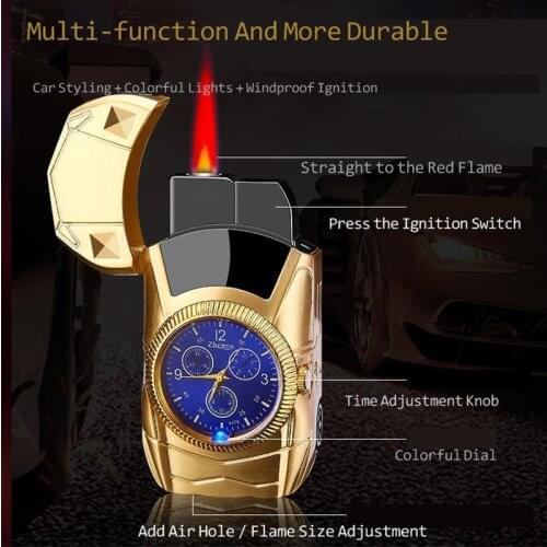 Unusual Lighters Car Shape Watch Gas Lighters Butane Jet Torch Turbo Lighter Metal Gadgets for Men Smoking Accessories