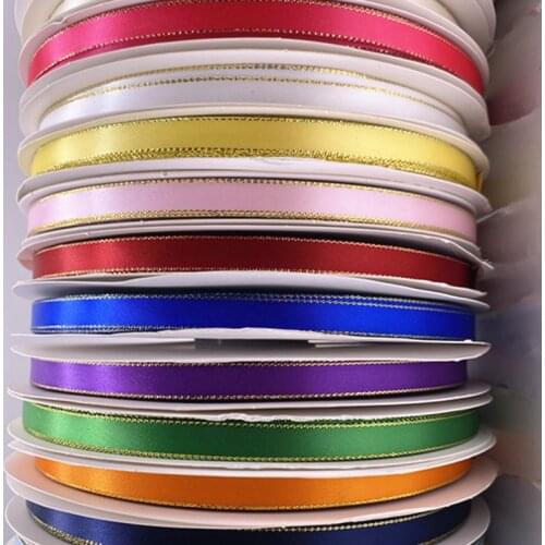 New 10mm Golden Edge Double Face Ribbon for Gift Packing Wedding Christmas DIY Bow Ribbons Crafts