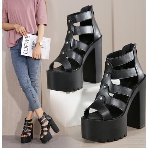 2021 New 14.5cm Thick With high-heeled Platform Waterproof Sandals Models Walk Show High sandals