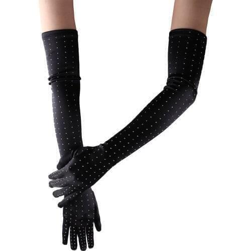 Women Sequins Hot Drilling Gloves Wedding Bride Mittens Full Finger Silk Satin Gloves Sexy Cosplay Party Dance Costume Accessory