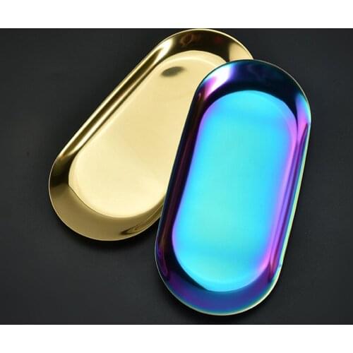 Homies High Quality Stainless Steel Storage Tray Rose Gold Silvery Black Oval Fruit Plate Jewelry Display Metal Tray Storage Sup