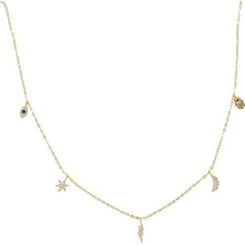 100% 925 sterling silver ucky cute eye hamsa hand moon star lightning charms necklace jewelry delicate summer necklace for women