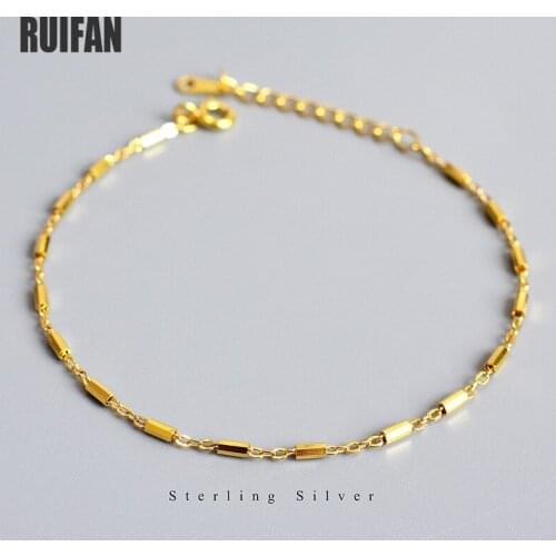 Ruifan 2 Color Genuine 925 Sterling Silver Minimalist Smooth Patches Bracelet for Women Girls Fine Silver 925 Jewelry YBR161