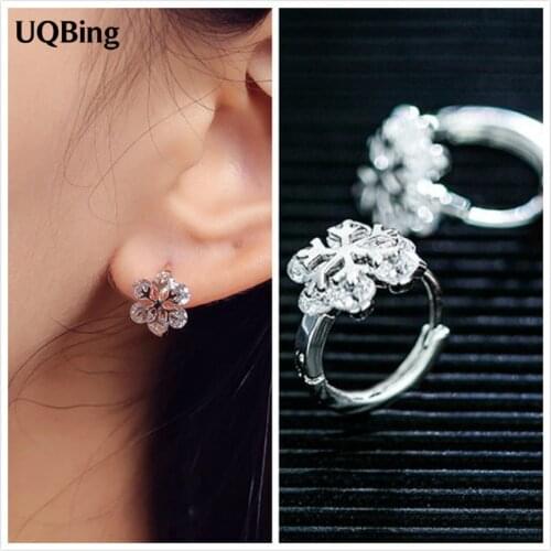 High Quality 925 Sterling Silver Cubic Zirconia SnowFlake Clip Earrings Jewelry For Women Girls Gift Brincos Pendientes de Prata