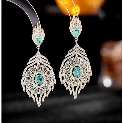 Earrings wholesale heavy industry luxury atmosphere micro inlaid zircon retro feather Leaf Earrings