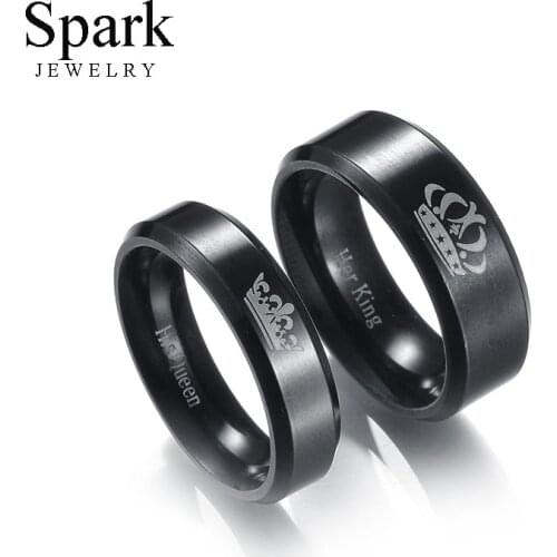 Spark 1pc Stainless Steel Wedding Rings for Women Men His Queen Her King Letter Lovers Couples Ring Anniversary Jewelry Gift
