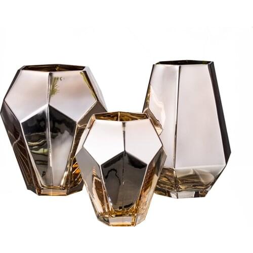 Golden Silver Glass Vase Modern Plating Fake Flowers Dry Flower Living Room floreros de decoracion home decor glass jars blue