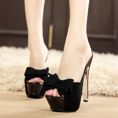 13cm Stilettos High Heel Platform Sandals Slipper Bow Pumps Women Shoes High Heel Sexy Black White Sandals for Women Slippers