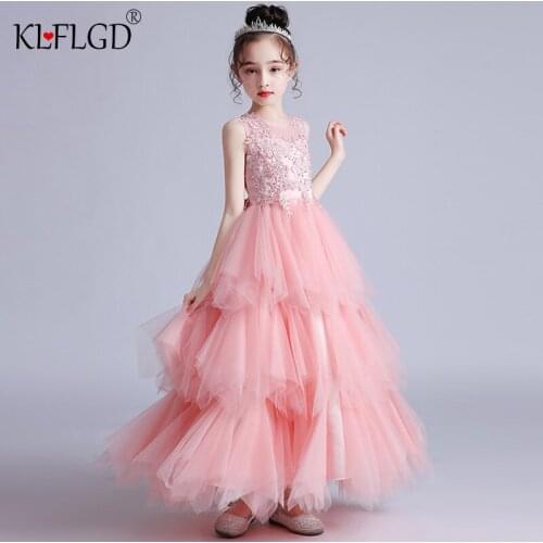 Girls' evening long dresses fluffy princess dresses Fashionable new Princess Girl Birthday Party lace mesh Communion Dress