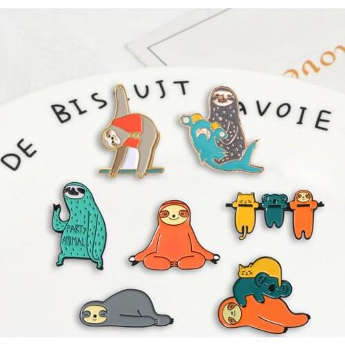 Fun animal sloth series Badges Brooches cute nickname Flash Denim Enamel lapel pins Gifts for fans friends Jewelry wholesale
