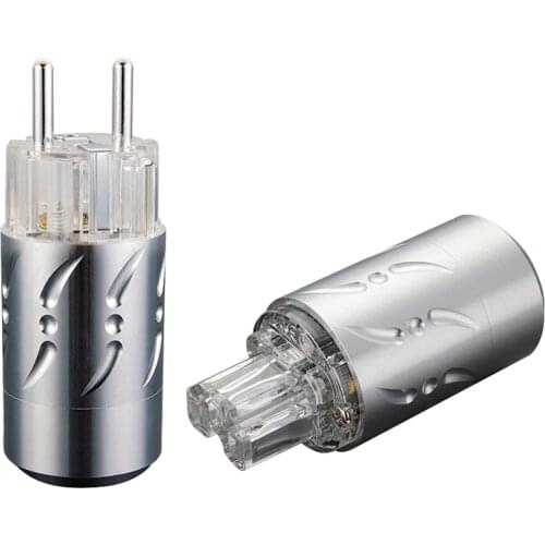 Viborg VE512R+VF512R Pure Copper Rhodium Plated Aluminium Alloy EU Schuko Power Plug +IEC Female Plug