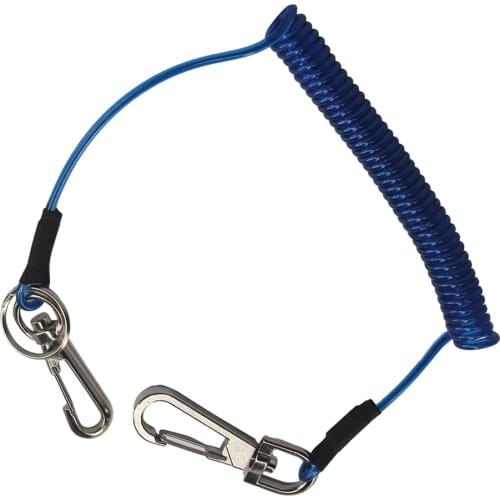 Retractable Coiled Angel Lanyard with Hook Steel Wire Tether Blue