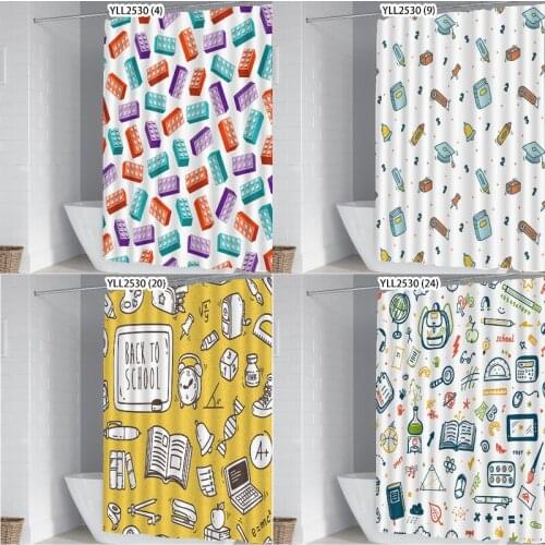 Cartoon home school supplies funny shower curtain bathroom shower curtain and rug sets shower curtains light blue shower curtain