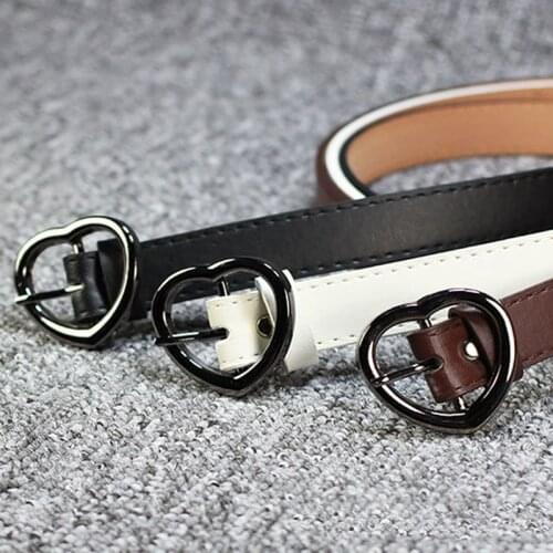 Womens Fashion Solid Belts Casual Personality Pin Buckle Heart Shaped All-Match Solid Color Belt