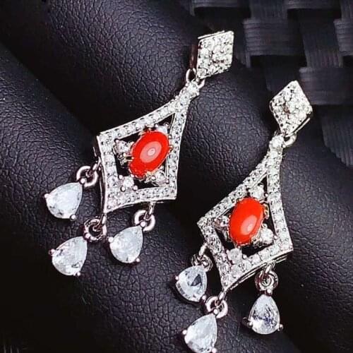 Natural Red Coral Gemstone Luxurious Water Drop Earrings S925 Sterling Silver Fine Weddings Jewelry for Women Free Shipping