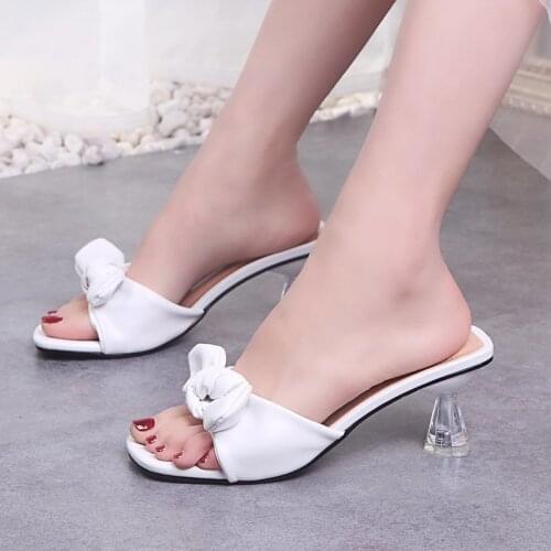2021 Summer Square Toe Women Slippers Fashion Thin High Heel Ladies Mules Elegant Female Outside Slides Sandal Shoes 34-40