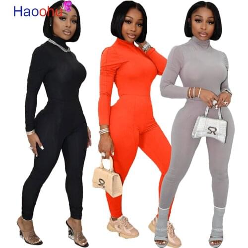 HAOOHU Womens Sport Suit Spring Clothing Full Sleeve Bandage Bodysuit Elastic Hight Legging Casual Loungewear Co-ord Sets