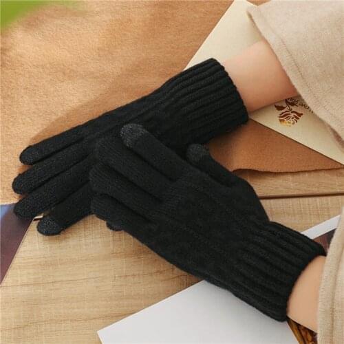 Winter Touch Screen Gloves Women Men Warm Stretch Knit Gloves Faux Wool Women Crochet Thickening Full Finger Glove