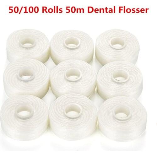 50/100 Rolls 50m Dental Flosser Oral Hygiene Teeth Cleaning Wax Mint flavored Dental Floss Spool Toothpick Teeth Flosser