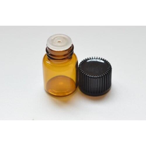 1/4 Dram 1ml Small Amber Glass Oil Bottle with Orifice Reducer and Cap Small Essential Mini Bottle Glass Vials