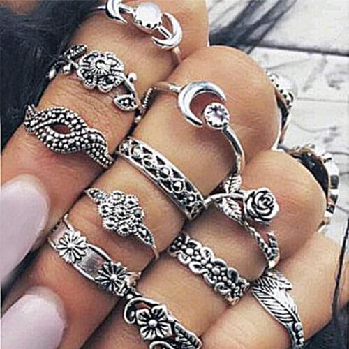 11Pcs/ Set Fashion Retro Silver Gold Boho Fashion Arrow Moon Midi Finger Knuckle Rings Wholesale