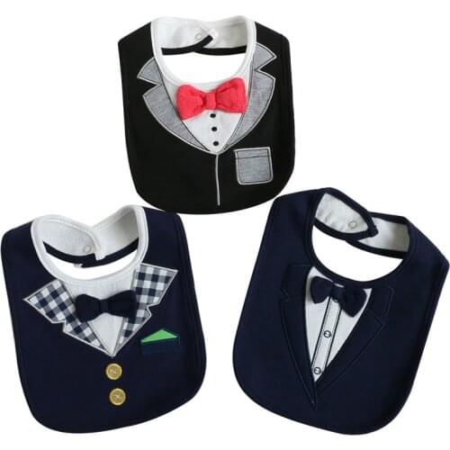 Baby 3 Layers Waterproof Bibs Infant Dinner Feeding Suit Tie Style Bib Newborn Red Bow Gentleman Saliva Towel Bibs NBB0008