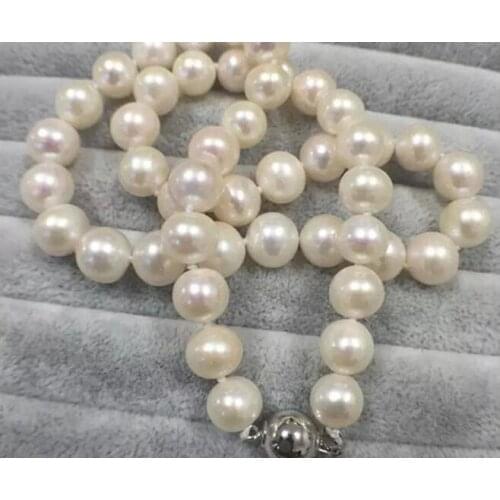 9mm bright white round pearl necklace round clasp natural Freshwater PEARL Women Jewelry 35cm 43cm 15'' 17